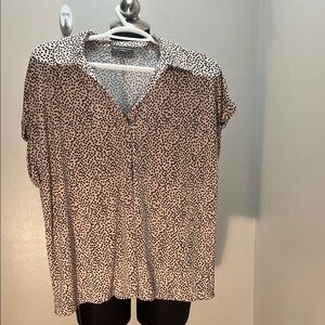 Adrianna Papell Cream Blouse with Black Dot Print